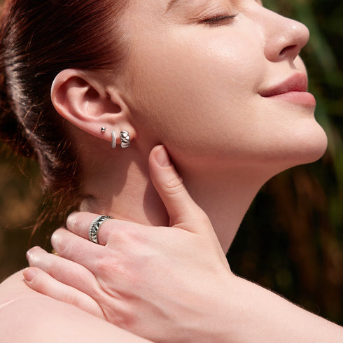 Silver Kiss Polished Pave Studs | Ania Haie Australia